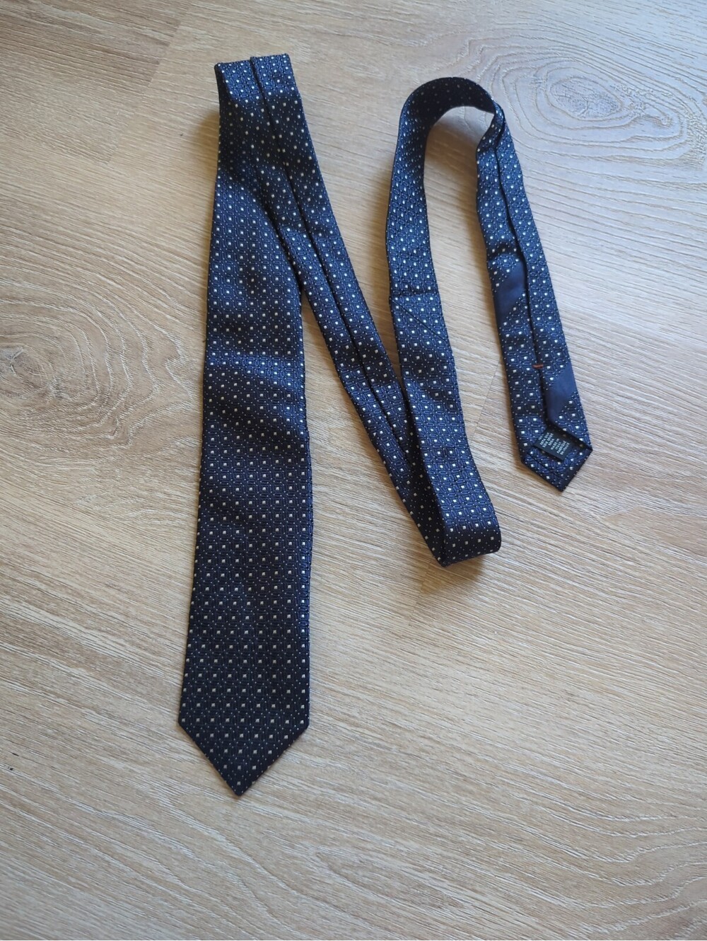 Zegna navy blue silk necktie Cinque Pieghe geometric 58"